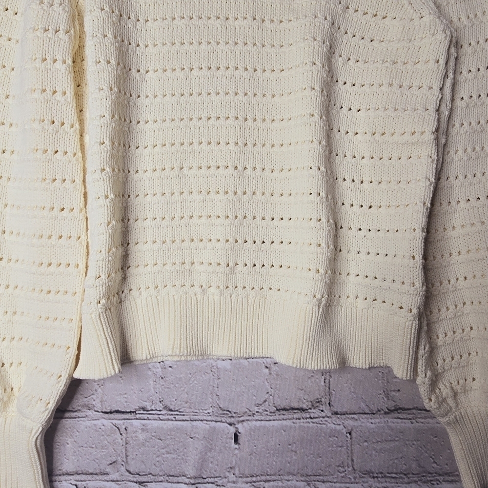 J Crew Balloon Sleeve Pointelle Sweater Cream Off-White Cotton Blend NWT Size L - Picture 3 of 11